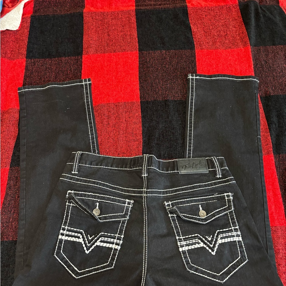 True luck Black Jeans with White Accents